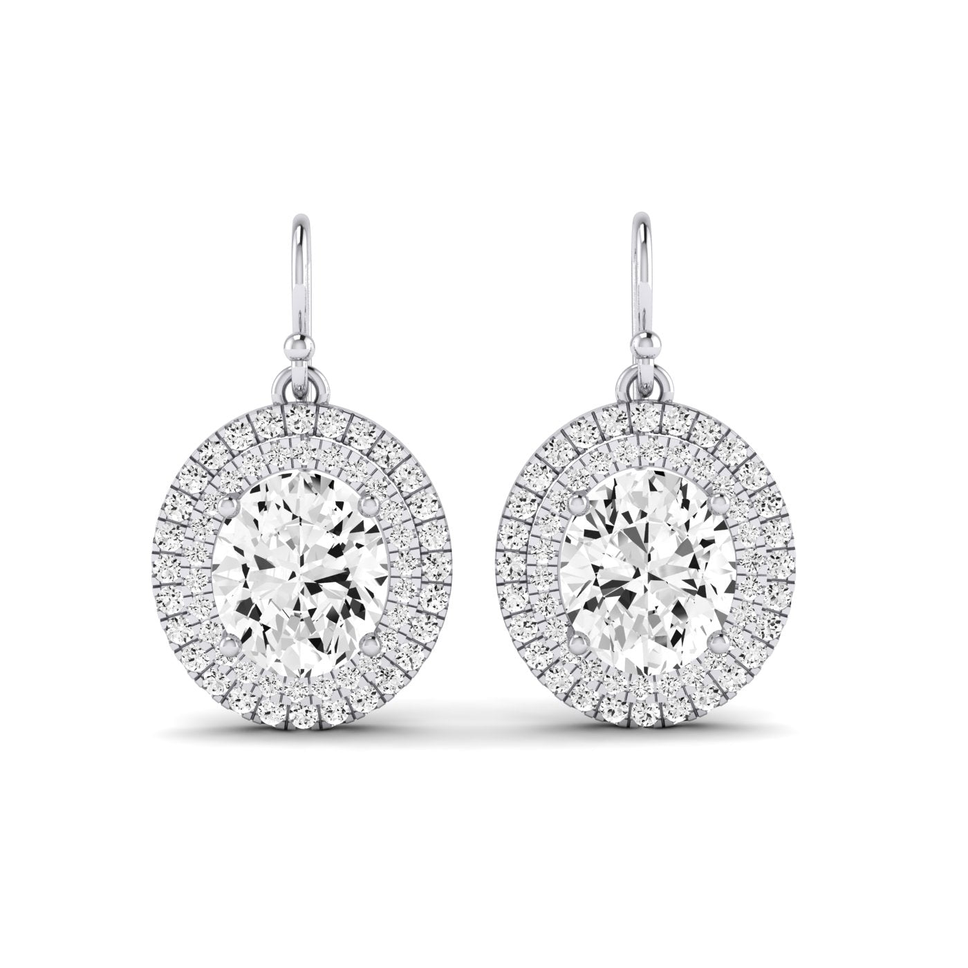 Forrest Oval Cut Diamond Halo Drop Earrings (Clarity Enhanced) whitegold