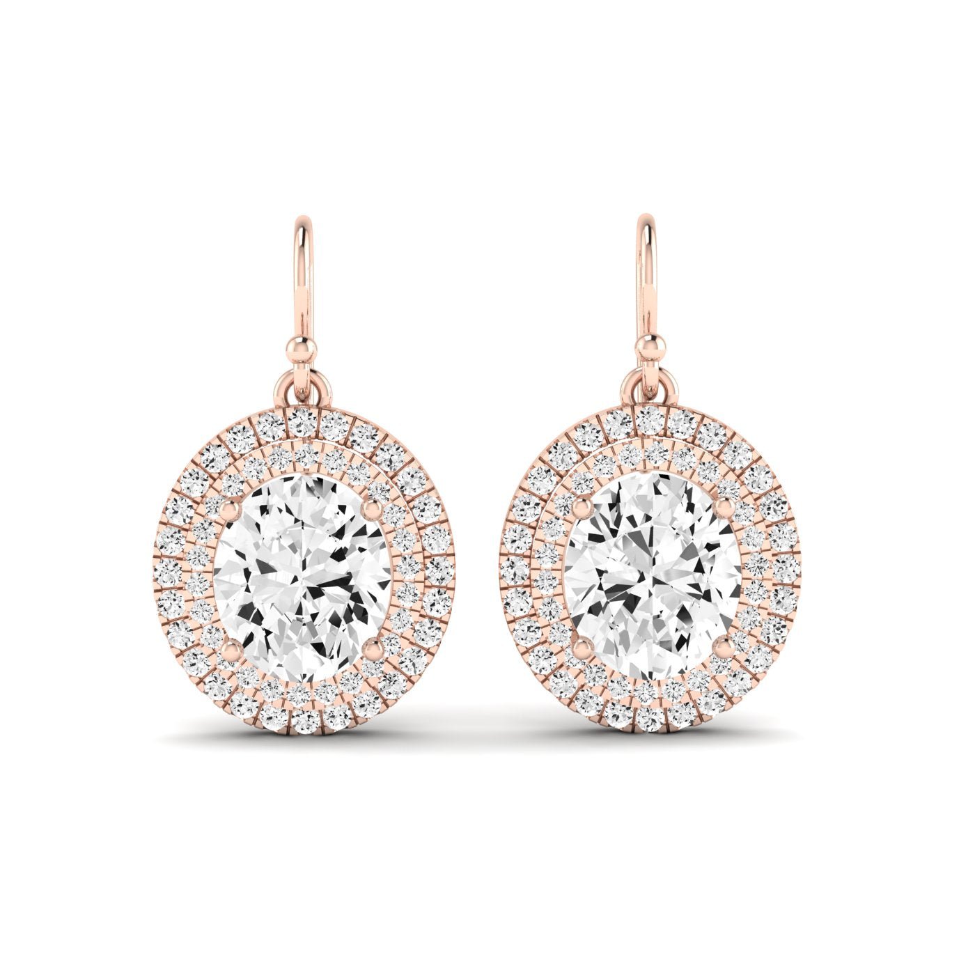 Forrest Oval Cut Diamond Halo Drop Earrings (Clarity Enhanced) rosegold