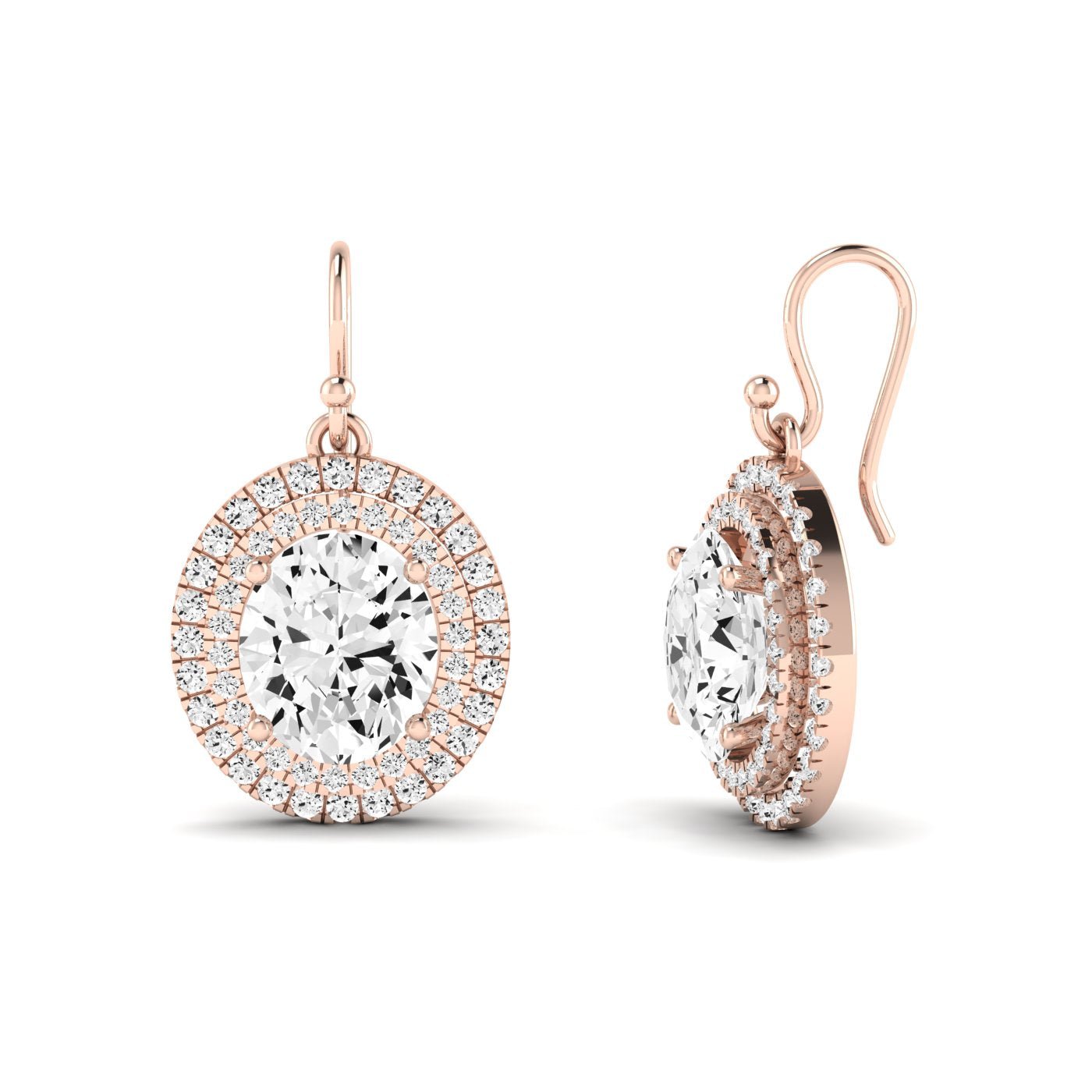 Forrest Oval Cut Diamond Halo Drop Earrings (Clarity Enhanced) rosegold