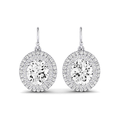 Forrest Oval Cut Diamond Halo Drop Earrings (Clarity Enhanced) whitegold