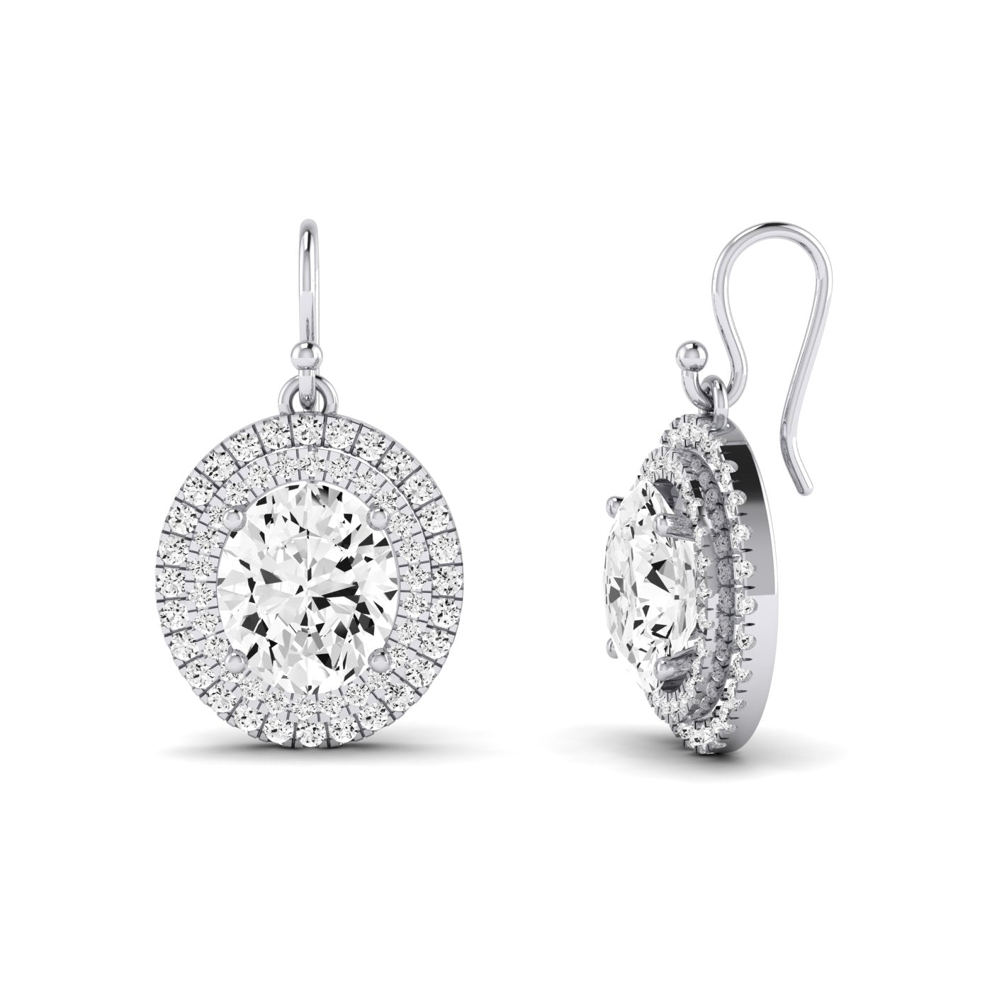 Forrest Oval Cut Diamond Halo Drop Earrings (Clarity Enhanced) whitegold