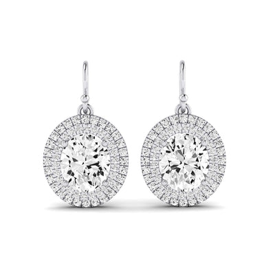 Forrest Oval Cut Moissanite Halo Drop Earrings whitegold