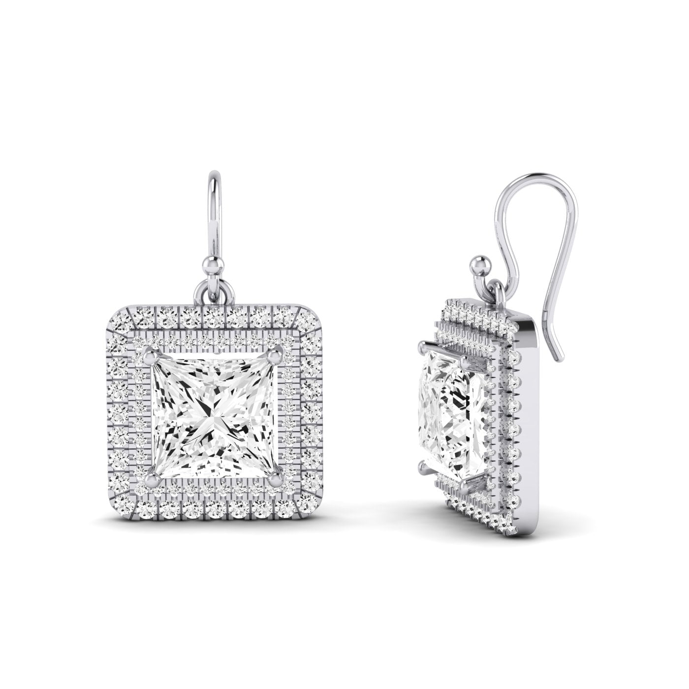 Forrest Princess Cut Diamond Halo Drop Earrings (Clarity Enhanced) whitegold