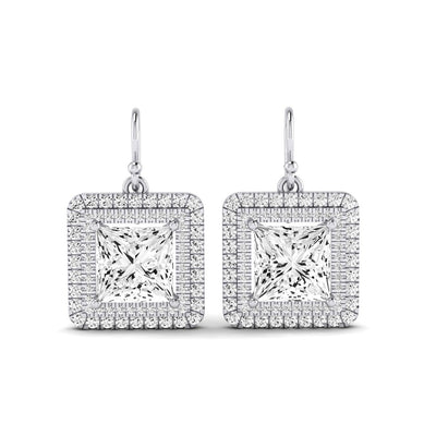 Forrest Princess Cut Diamond Halo Drop Earrings (Clarity Enhanced) whitegold