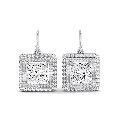 Forrest Princess Cut Diamond Halo Drop Earrings (Clarity Enhanced) whitegold