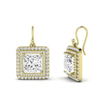 Forrest Princess Cut Diamond Halo Drop Earrings (Clarity Enhanced) yellowgold
