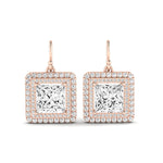 Forrest Princess Cut Moissanite Halo Drop Earrings rosegold
