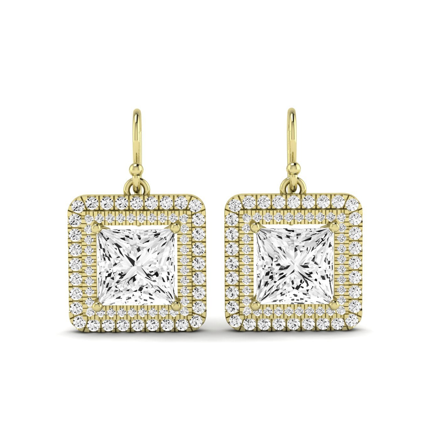Forrest Princess Cut Moissanite Halo Drop Earrings yellowgold