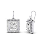 Forrest Princess Cut Moissanite Halo Drop Earrings whitegold