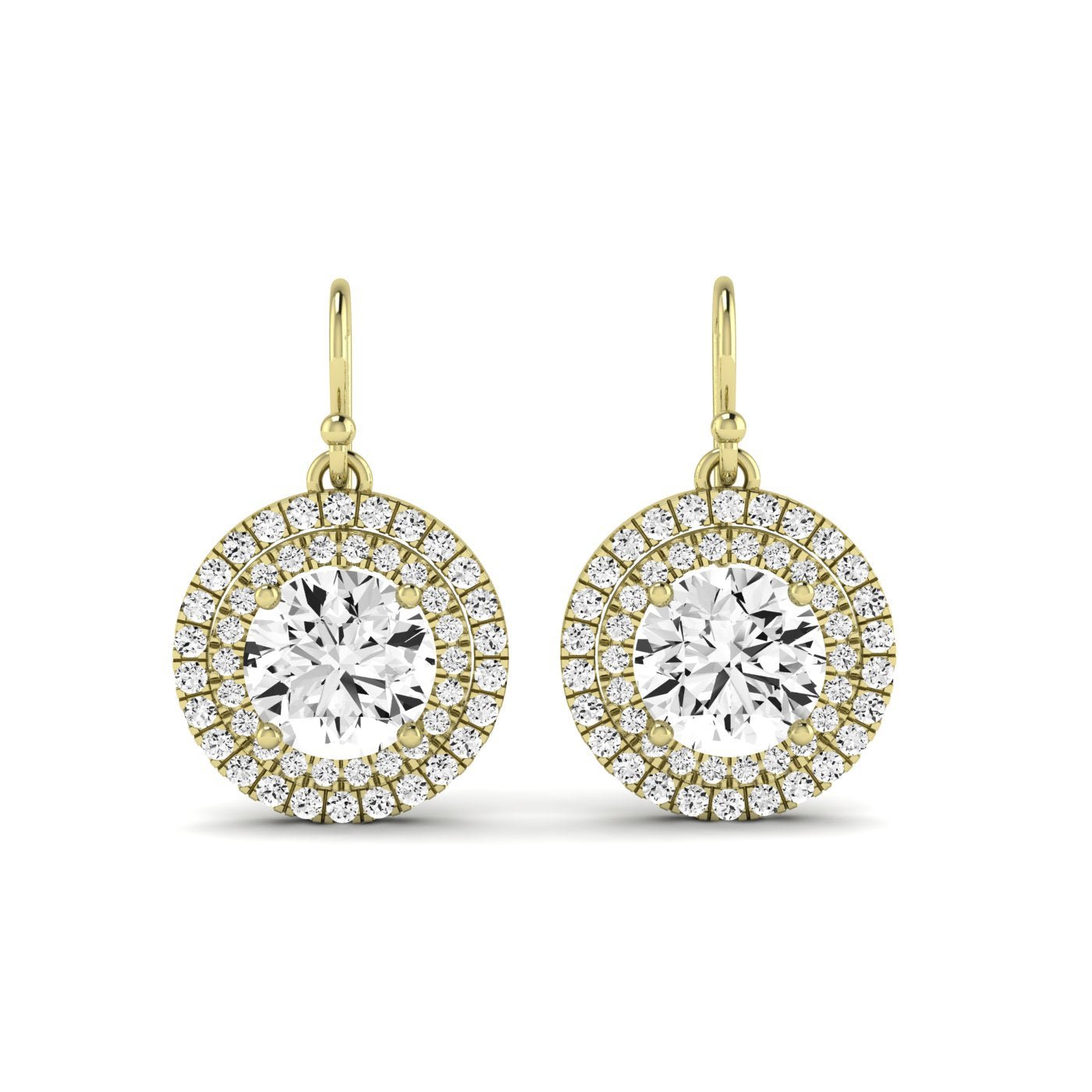 Forrest Round Cut Diamond Halo Drop Earrings (Clarity Enhanced) yellowgold