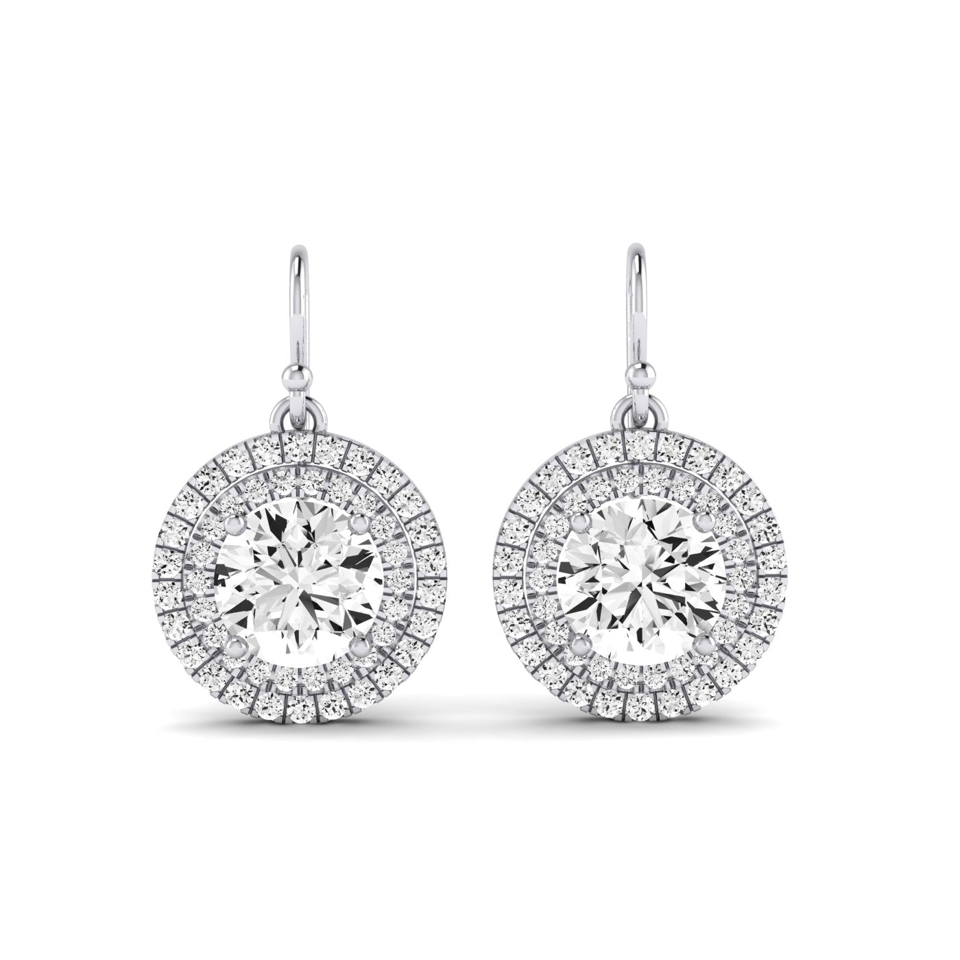 Forrest Round Cut Diamond Halo Drop Earrings (Clarity Enhanced) whitegold