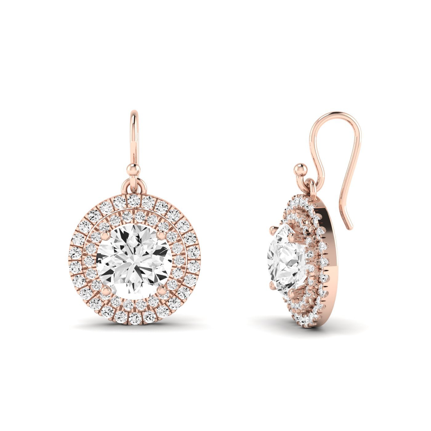 Forrest Round Cut Moissanite Halo Drop Earrings rosegold