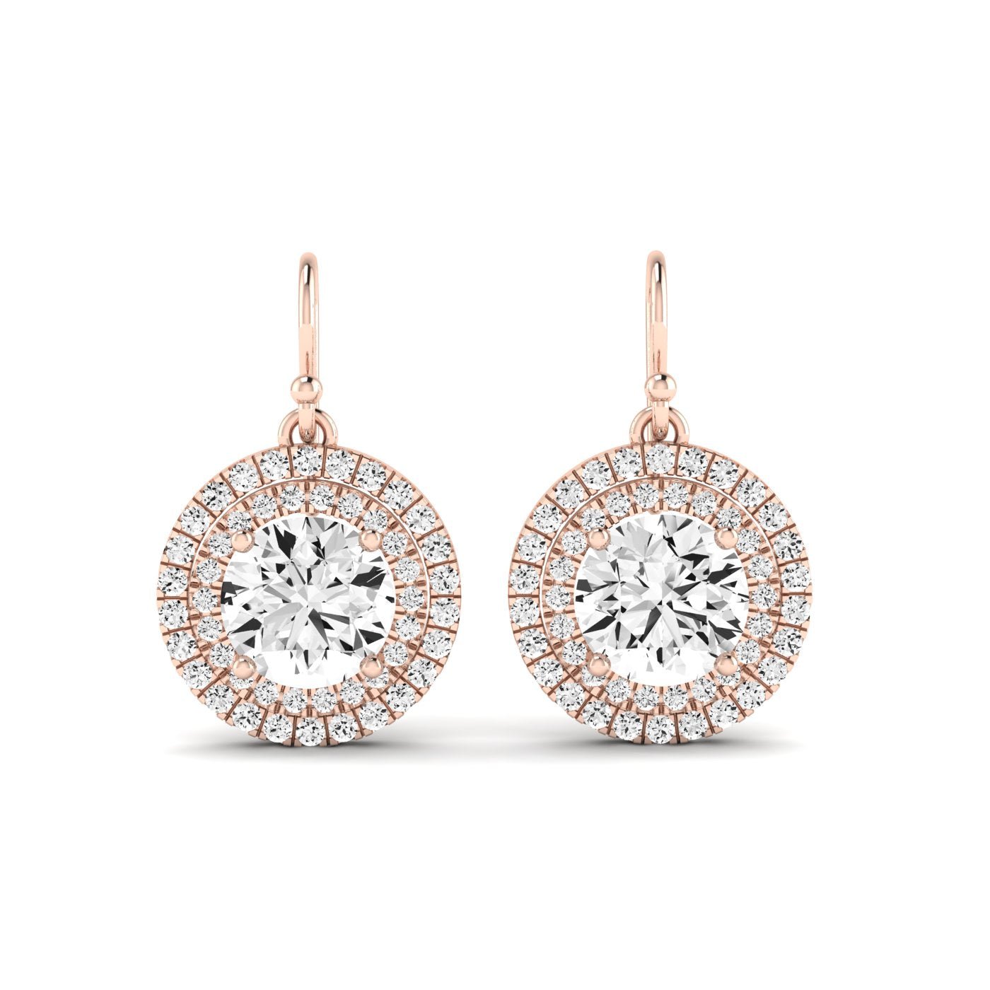 Forrest Round Cut Moissanite Halo Drop Earrings rosegold