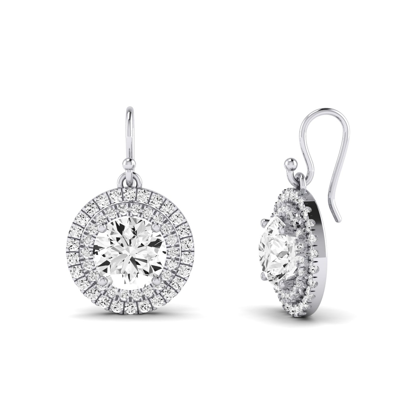 Forrest Round Cut Moissanite Halo Drop Earrings whitegold