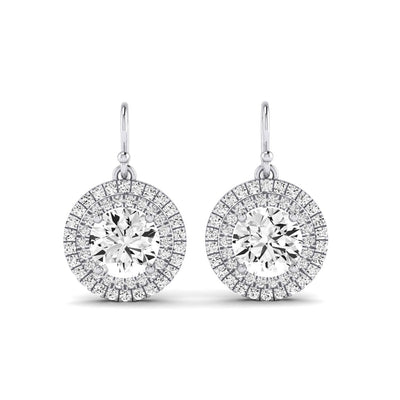 Forrest Round Cut Moissanite Halo Drop Earrings whitegold