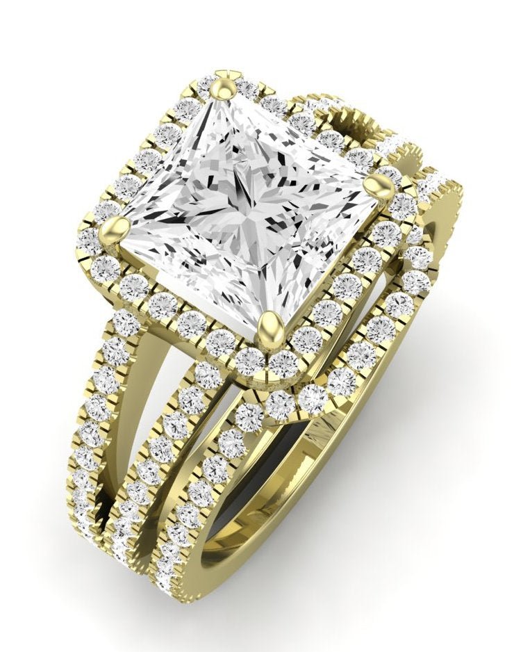 Freesia Moissanite Matching Band Only (does Not Include Engagement Ring) For Ring With Princess Center yellowgold