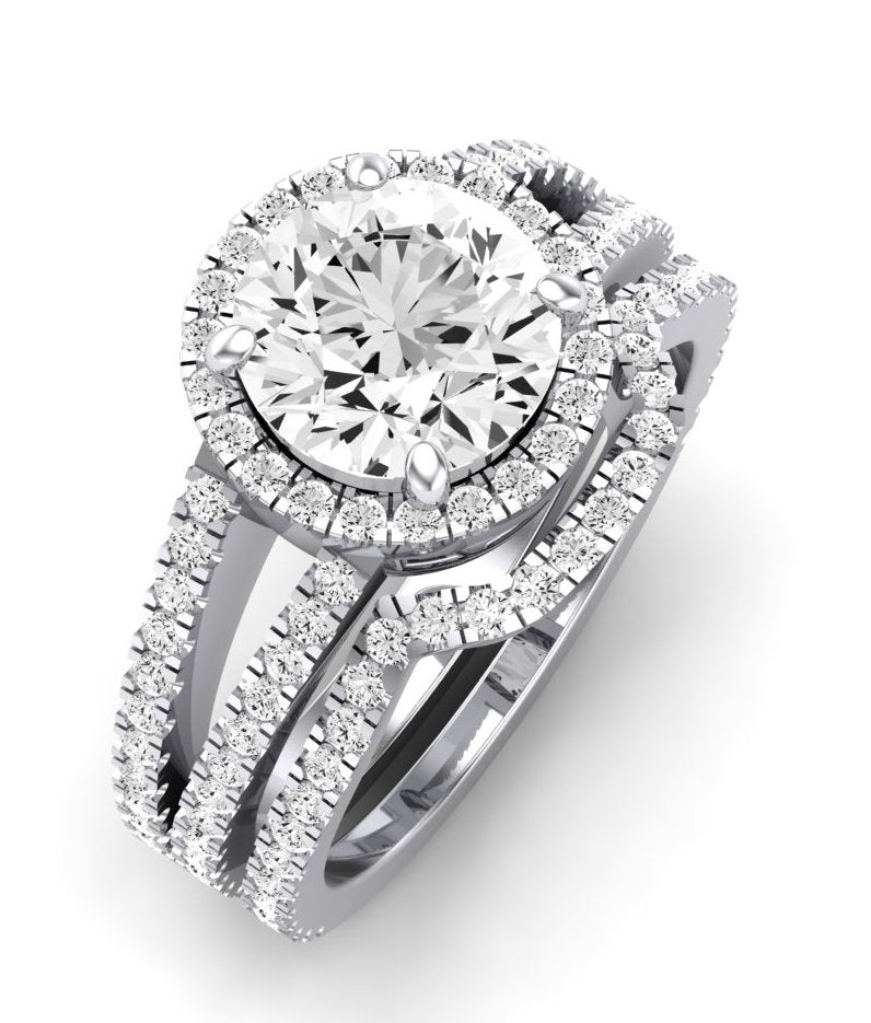 Freesia Moissanite Matching Band Only (does Not Include Engagement Ring) For Ring With Round Center whitegold