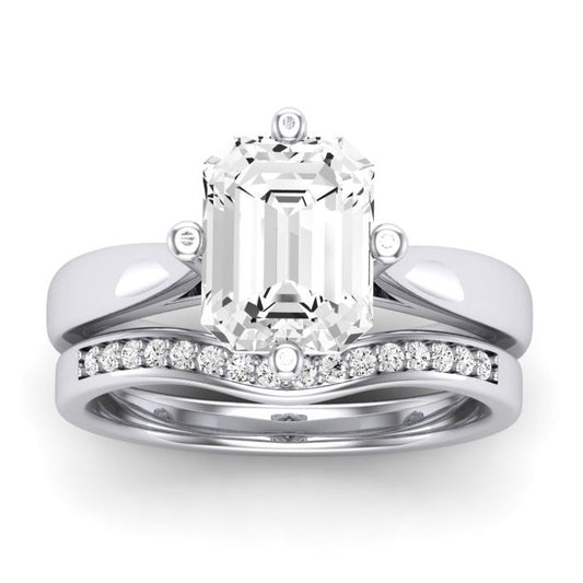 Gardenia Moissanite Matching Band Only ( Engagement Ring Not Included)  For Ring With Emerald Center whitegold