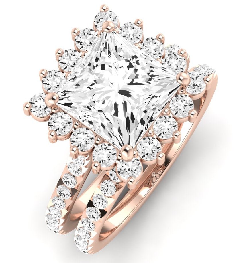 Gazania Moissanite Matching Band Only (does Not Include Engagement Ring) For Ring With Princess Center rosegold