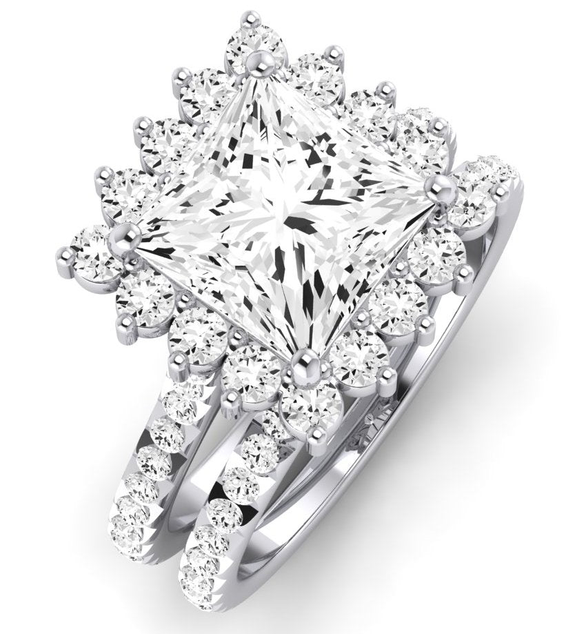 Gazania Moissanite Matching Band Only (does Not Include Engagement Ring) For Ring With Princess Center whitegold