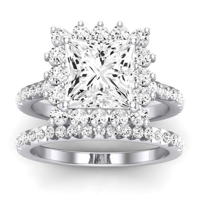 Gazania Moissanite Matching Band Only (does Not Include Engagement Ring) For Ring With Princess Center whitegold