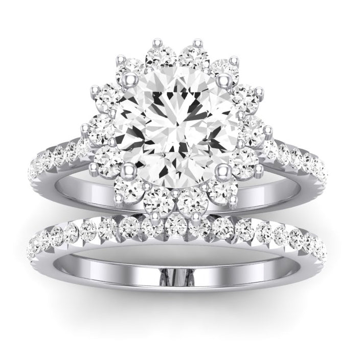 Gazania Moissanite Matching Band Only (does Not Include Engagement Ring) For Ring With Round Center whitegold