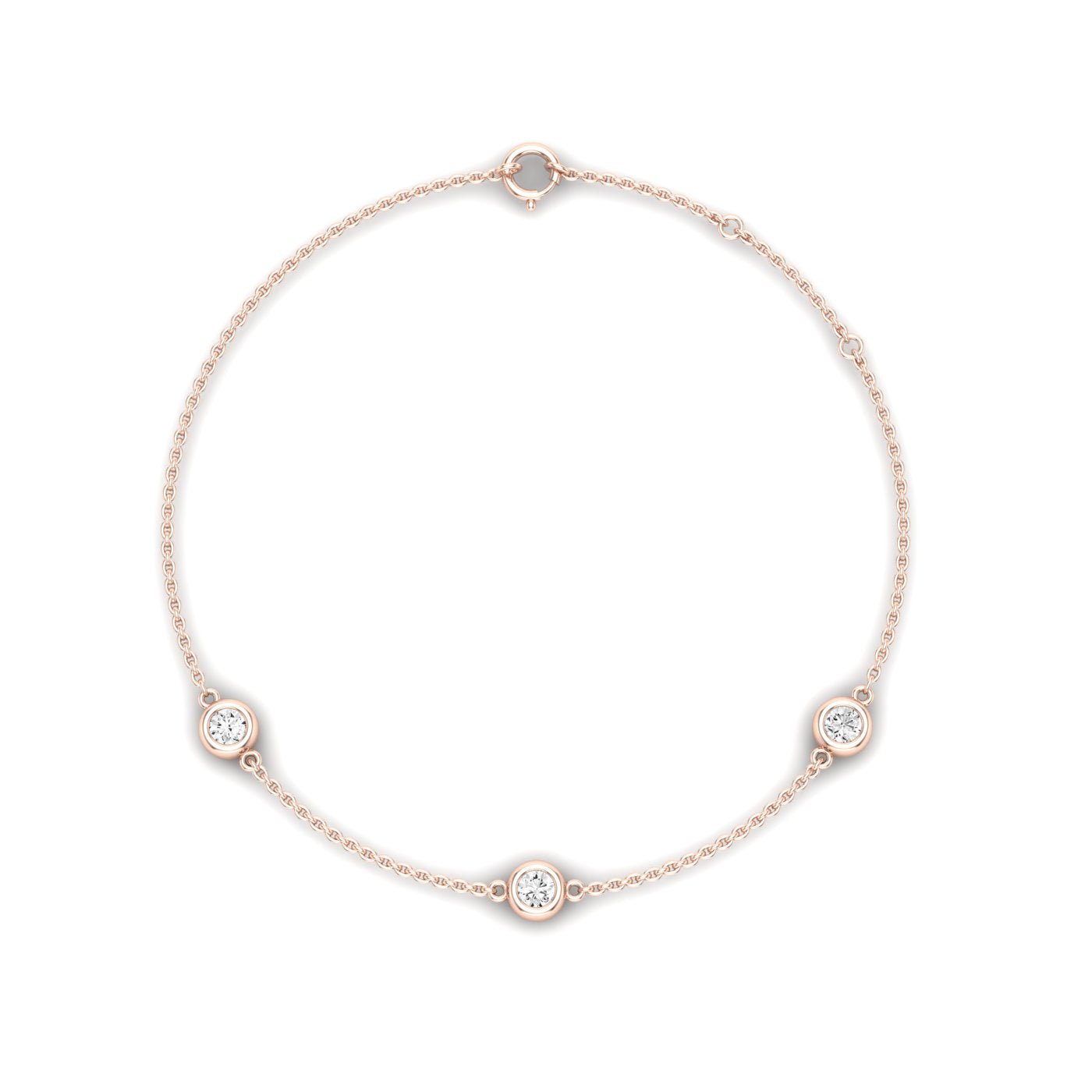 Geneva Trio Round Bezel Chain Moissanite Bracelet rosegold