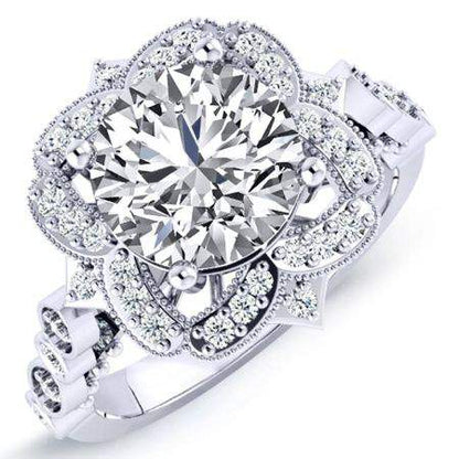 Hana Round Moissanite Engagement Ring whitegold