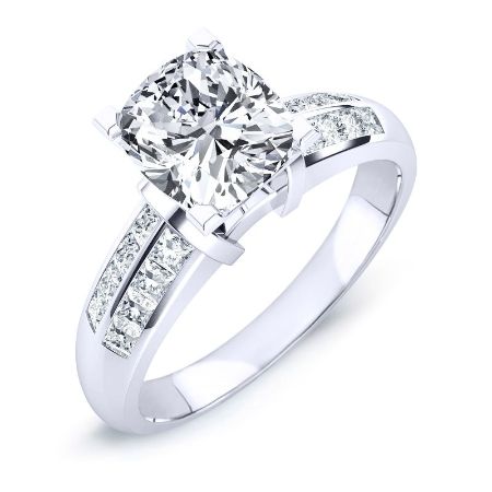 Heather Moissanite Matching Band Only (engagement Ring Not Included) For Ring With Cushion Center whitegold