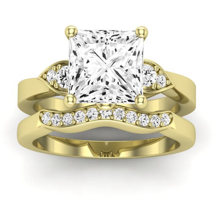 Hibiscus Diamond Matching Band Only (does Not Include Engagement Ring)  For Ring With Princess Center yellowgold