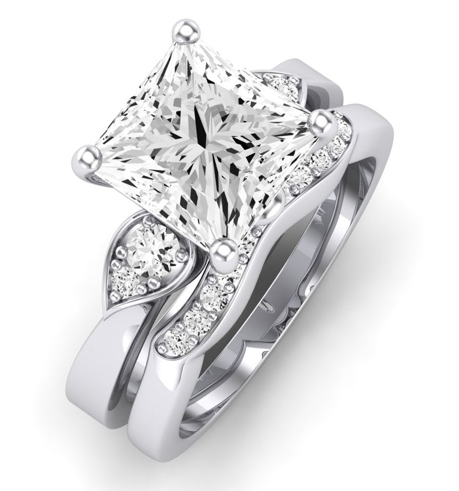 Hibiscus Diamond Matching Band Only (does Not Include Engagement Ring)  For Ring With Princess Center whitegold