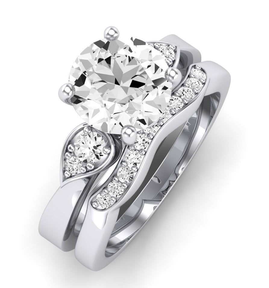 Hibiscus Diamond Matching Band Only (does Not Include Engagement Ring)  For Ring With Round Center whitegold