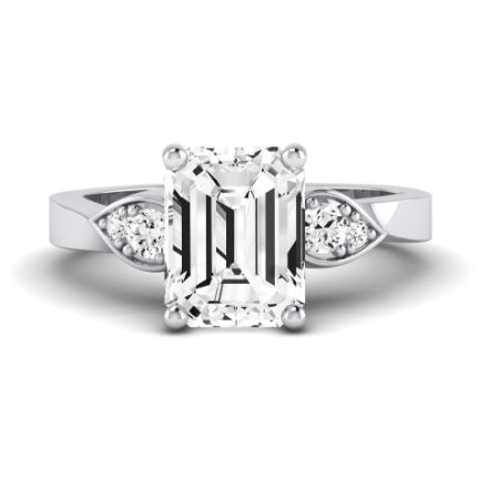 Hibiscus Diamond Matching Band Only (does Not Include Engagement Ring)  For Ring With Emerald Center whitegold