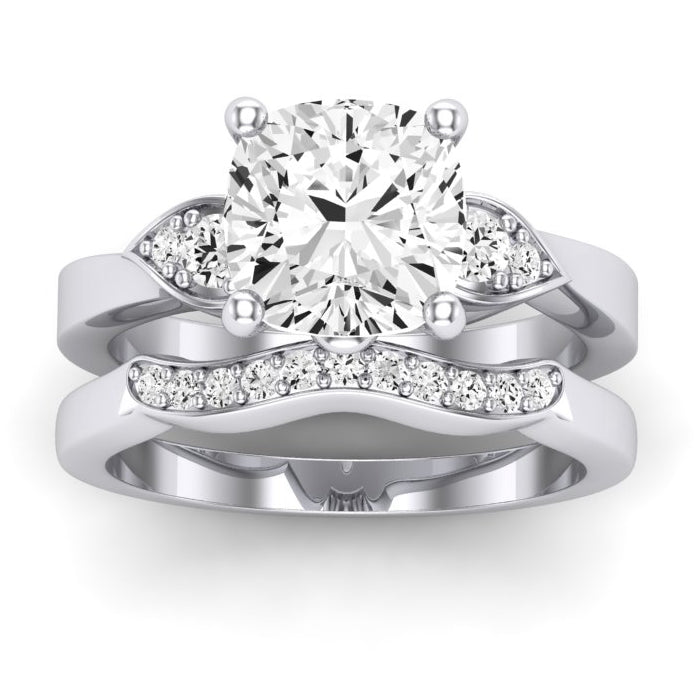 Hibiscus Moissanite Matching Band Only (does Not Include Engagement Ring)  For Ring With Cushion Center whitegold