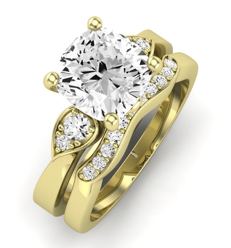 Hibiscus Moissanite Matching Band Only (does Not Include Engagement Ring)  For Ring With Cushion Center yellowgold