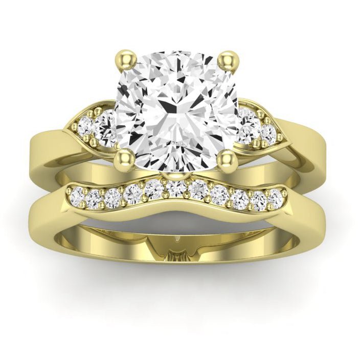 Hibiscus Moissanite Matching Band Only (does Not Include Engagement Ring)  For Ring With Cushion Center yellowgold