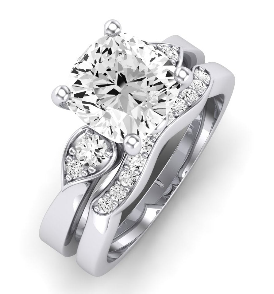 Hibiscus Moissanite Matching Band Only (does Not Include Engagement Ring)  For Ring With Cushion Center whitegold