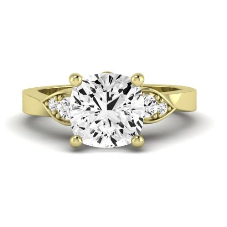 Hibiscus Moissanite Matching Band Only (does Not Include Engagement Ring)  For Ring With Cushion Center yellowgold