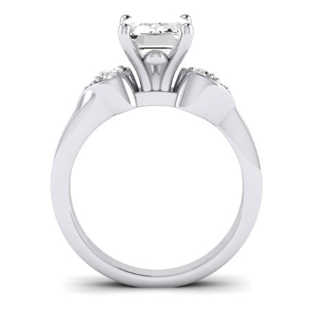 Hibiscus Moissanite Matching Band Only (does Not Include Engagement Ring)  For Ring With Emerald Center whitegold