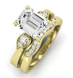 Hibiscus Moissanite Matching Band Only (does Not Include Engagement Ring)  For Ring With Emerald Center yellowgold