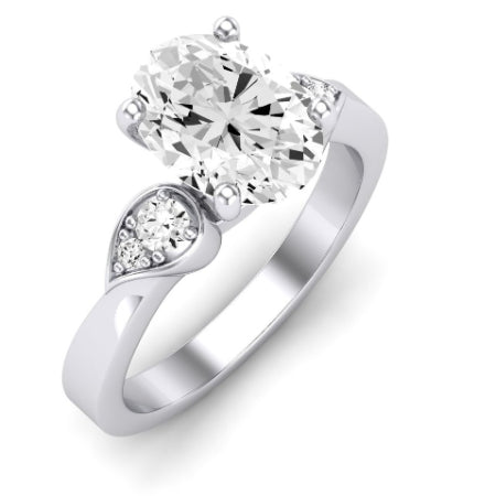 Hibiscus Moissanite Matching Band Only (does Not Include Engagement Ring)  For Ring With Oval Center whitegold