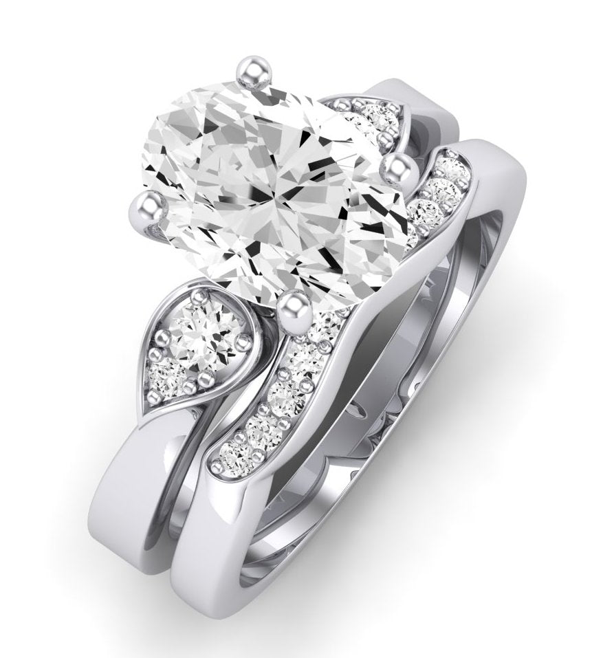 Hibiscus Moissanite Matching Band Only (does Not Include Engagement Ring)  For Ring With Oval Center whitegold