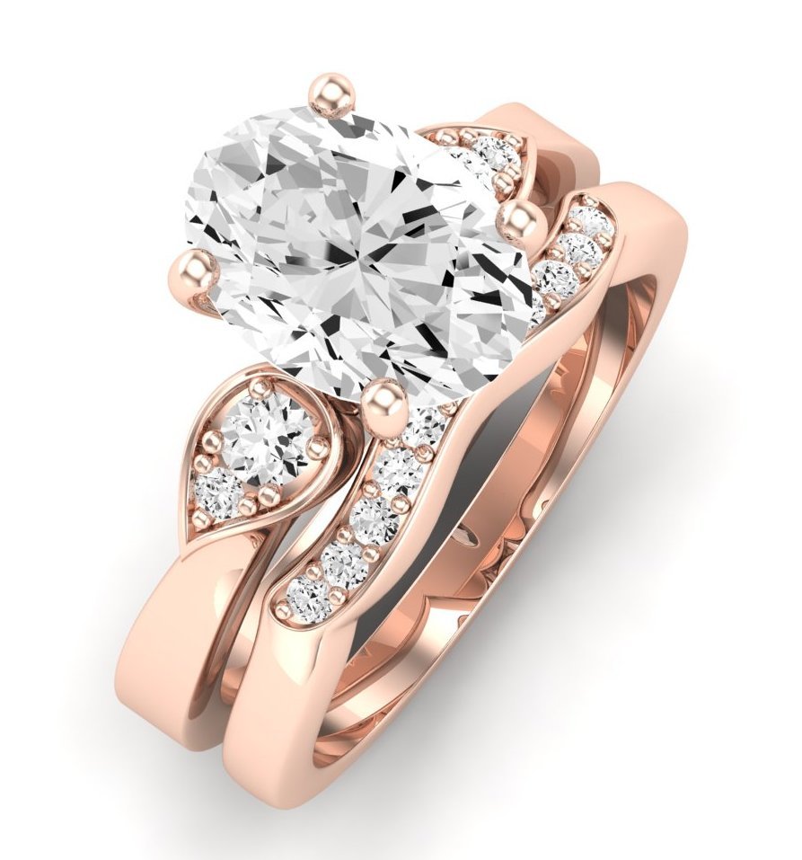 Hibiscus Moissanite Matching Band Only (does Not Include Engagement Ring)  For Ring With Oval Center rosegold