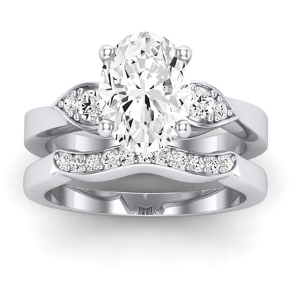 Hibiscus Moissanite Matching Band Only (does Not Include Engagement Ring)  For Ring With Oval Center whitegold