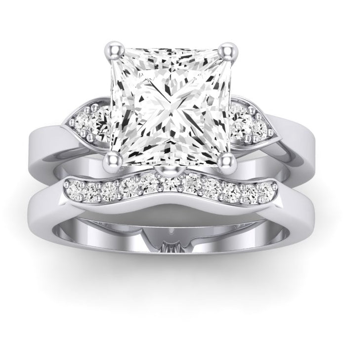 Hibiscus Moissanite Matching Band Only (does Not Include Engagement Ring)  For Ring With Princess Center whitegold