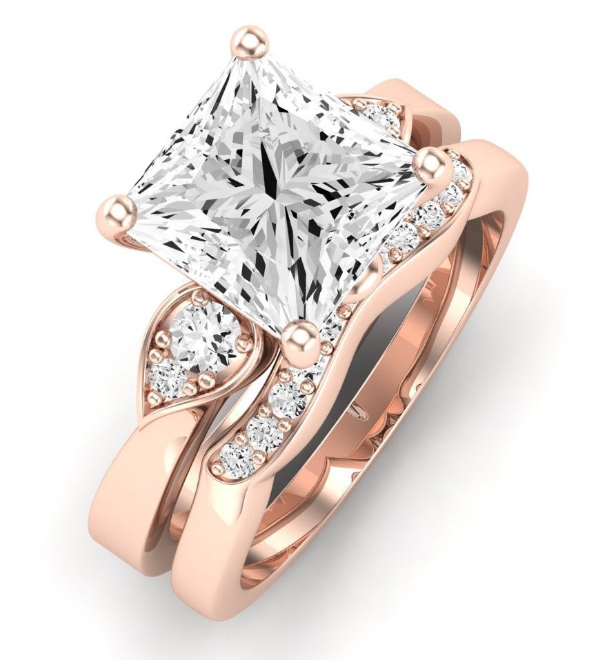 Hibiscus Moissanite Matching Band Only (does Not Include Engagement Ring)  For Ring With Princess Center rosegold