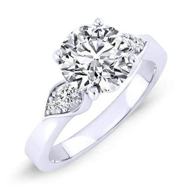 Hibiscus Round Moissanite Engagement Ring whitegold