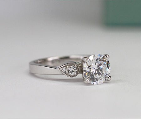 Hibiscus Round Moissanite Engagement Ring whitegold