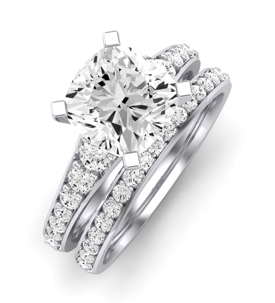 Holly Moissanite Matching Band Only (does Not Include Engagement Ring) For Ring With Cushion Center whitegold