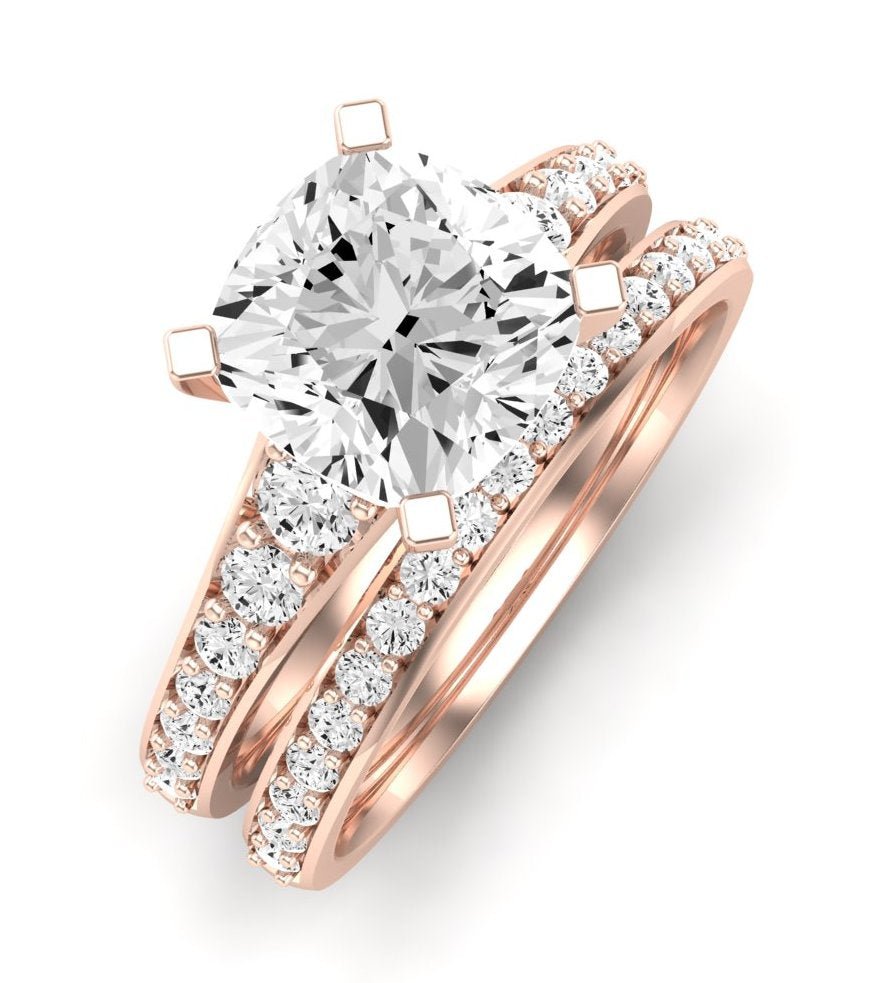 Holly Moissanite Matching Band Only (does Not Include Engagement Ring) For Ring With Cushion Center rosegold